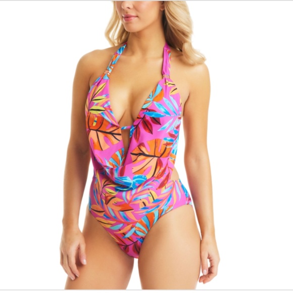 NWT Bar III Womens Paradise Palms Cut-Out Printed One-Piece Swimsuit - Picture 1 of 5